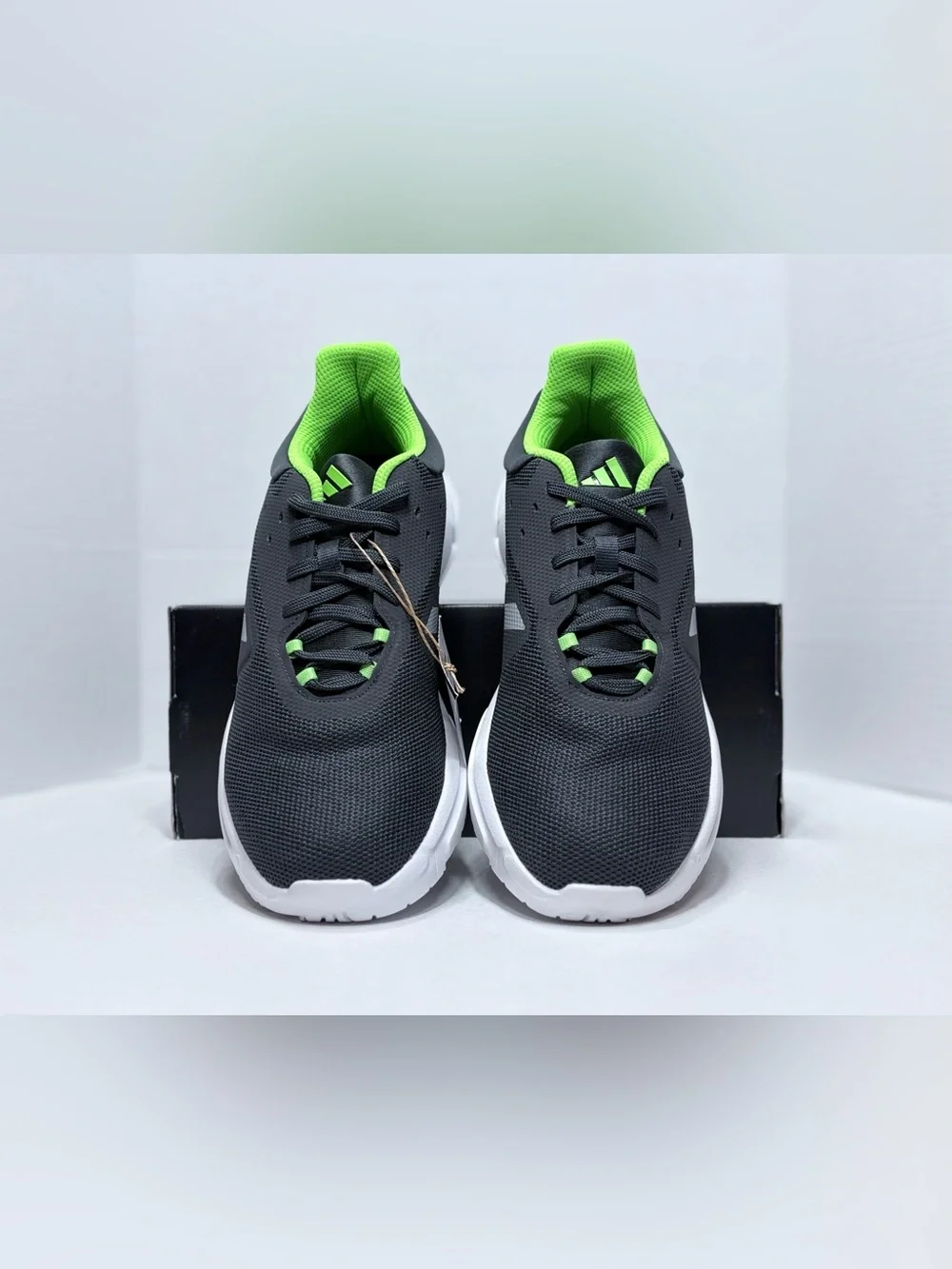 adidas CloudFoam Men's Athletic Running Shoes - Gray white & Neon Green